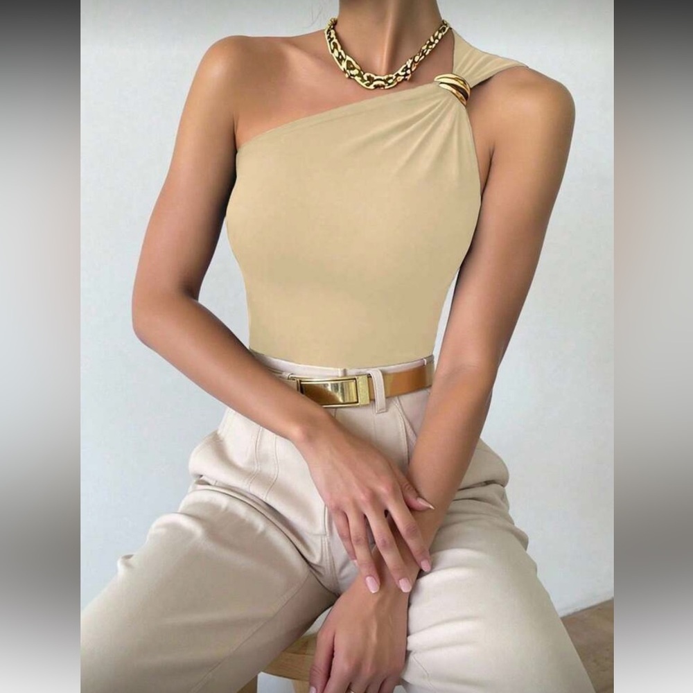 Elegant Khaki One-Shoulder Top